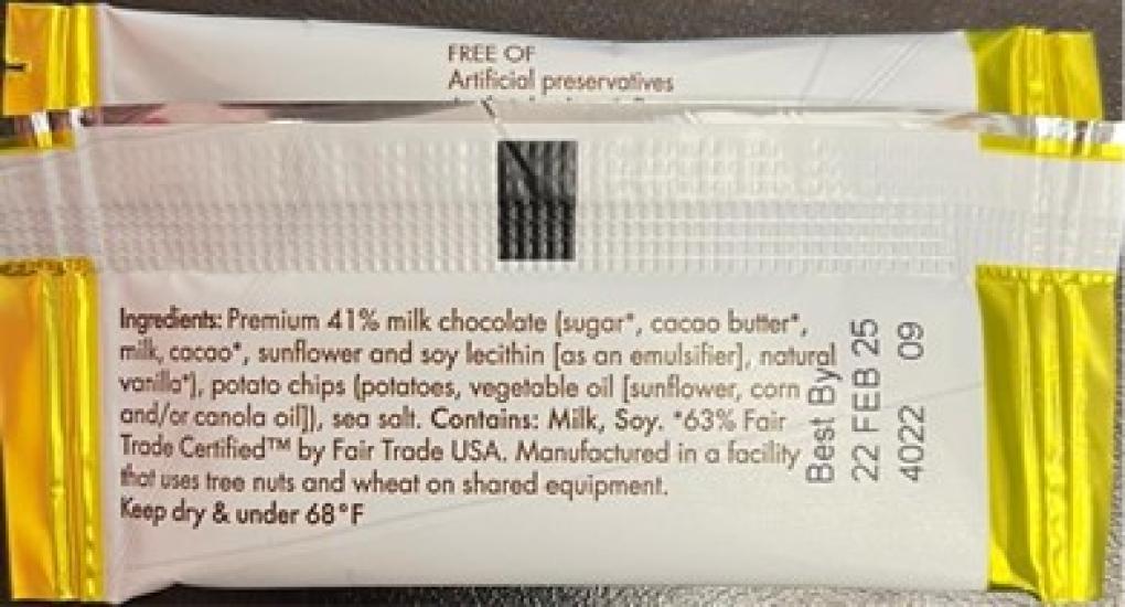 Chuao Chocolatier Recalls Its: .39 oz /11 Gram Potato Chip Mini Bar Lot 4022 Due to Undeclared Hazelnuts fda.gov/safety/recalls…
