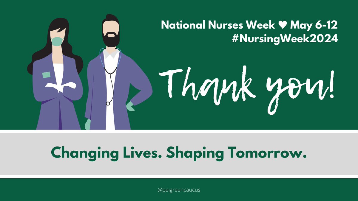 This #NursingWeek2024 we extend our gratitude and appreciation to all nurses on PEI. Nurses are integral to healthcare - providing excellent care to patients and advancing healthcare innovation. The Green Caucus will continue to listen to and work with all nurses. #peipoli