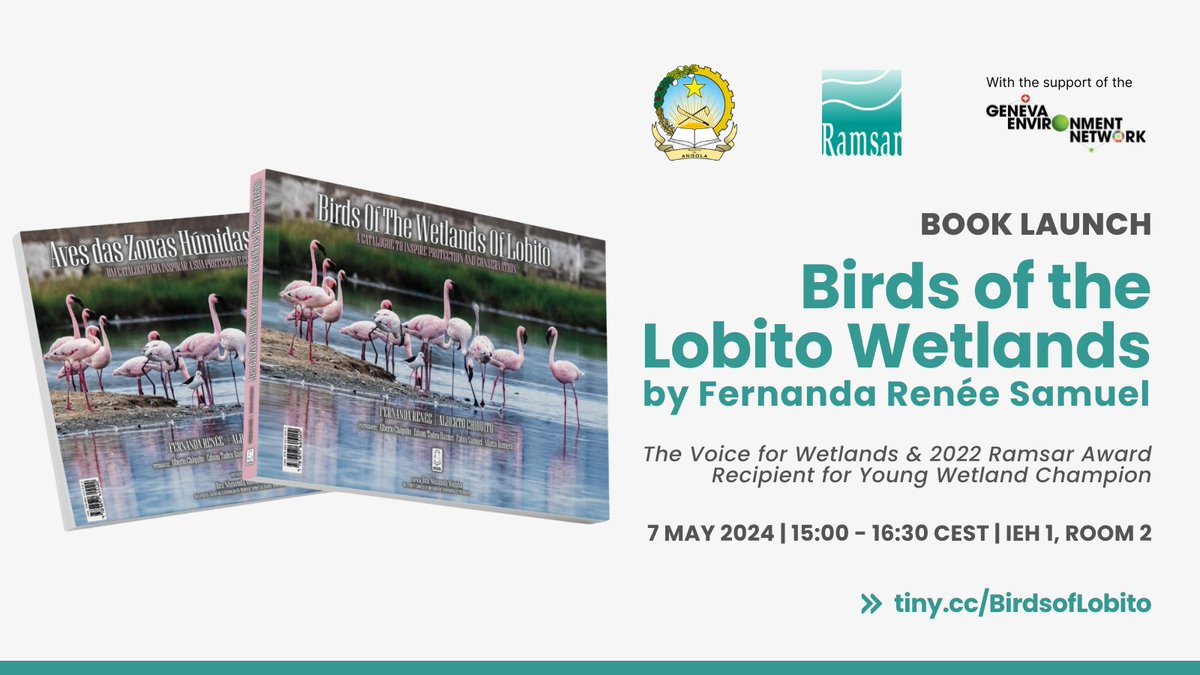 Join author Fernanda Renée Samuel for the 'Birds of the Lobito Wetlands' book launch, underscoring interlinkages of #wetlands restoration and #nature protection. This will be followed by a light reception and networking. 📅 7 May 2024, 15:00 CEST ▶️ tiny.cc/BirdsofLobito