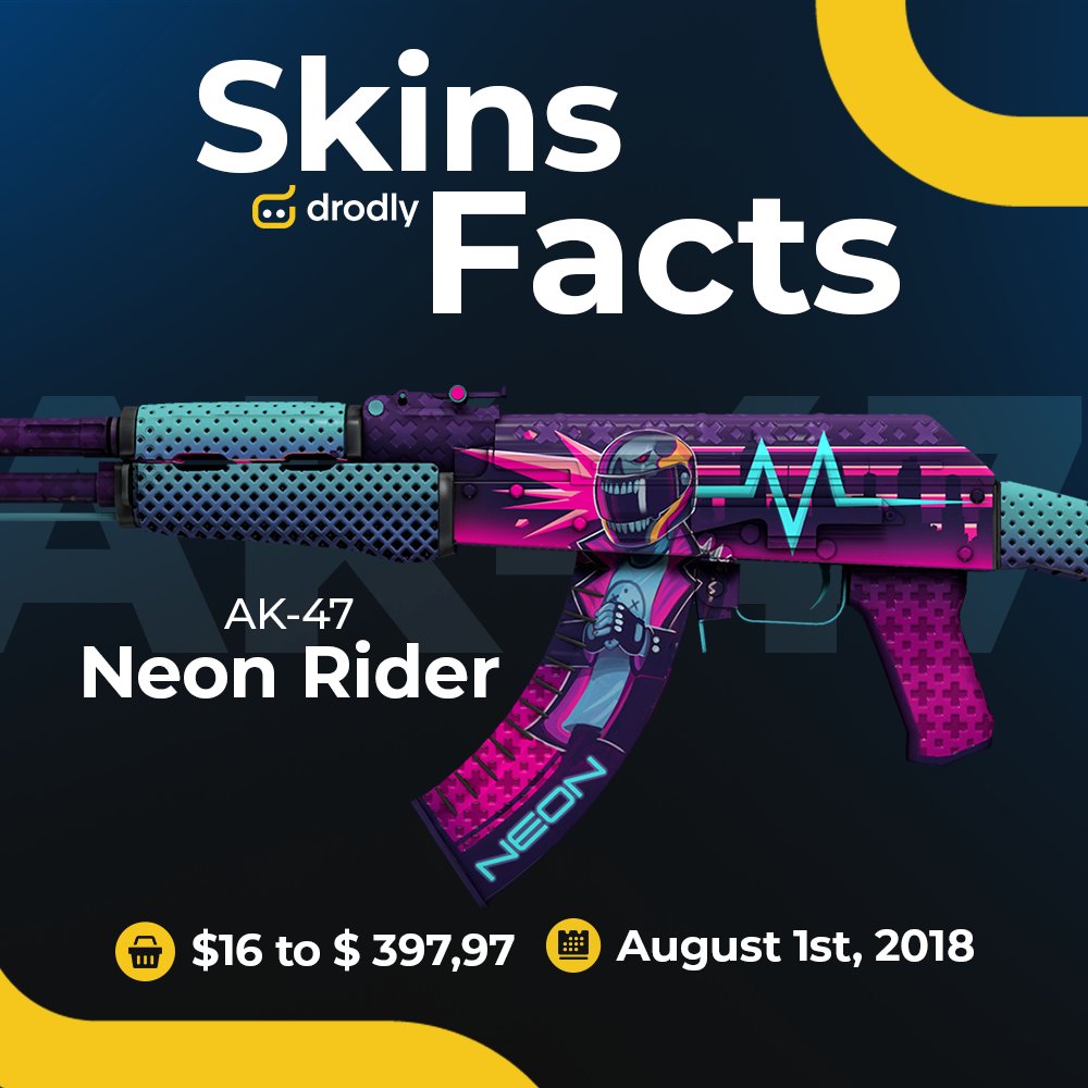 The AK-47 | Neon Rider was first introduced to CS2 5 years ago, on August 1st, 2018, the price ranges from $16 to $397,97 🤓😎

Go to drodly.com and find your favourite skins in
top
prices 😍

#Drodly #cs2skins #marketplace #gaming