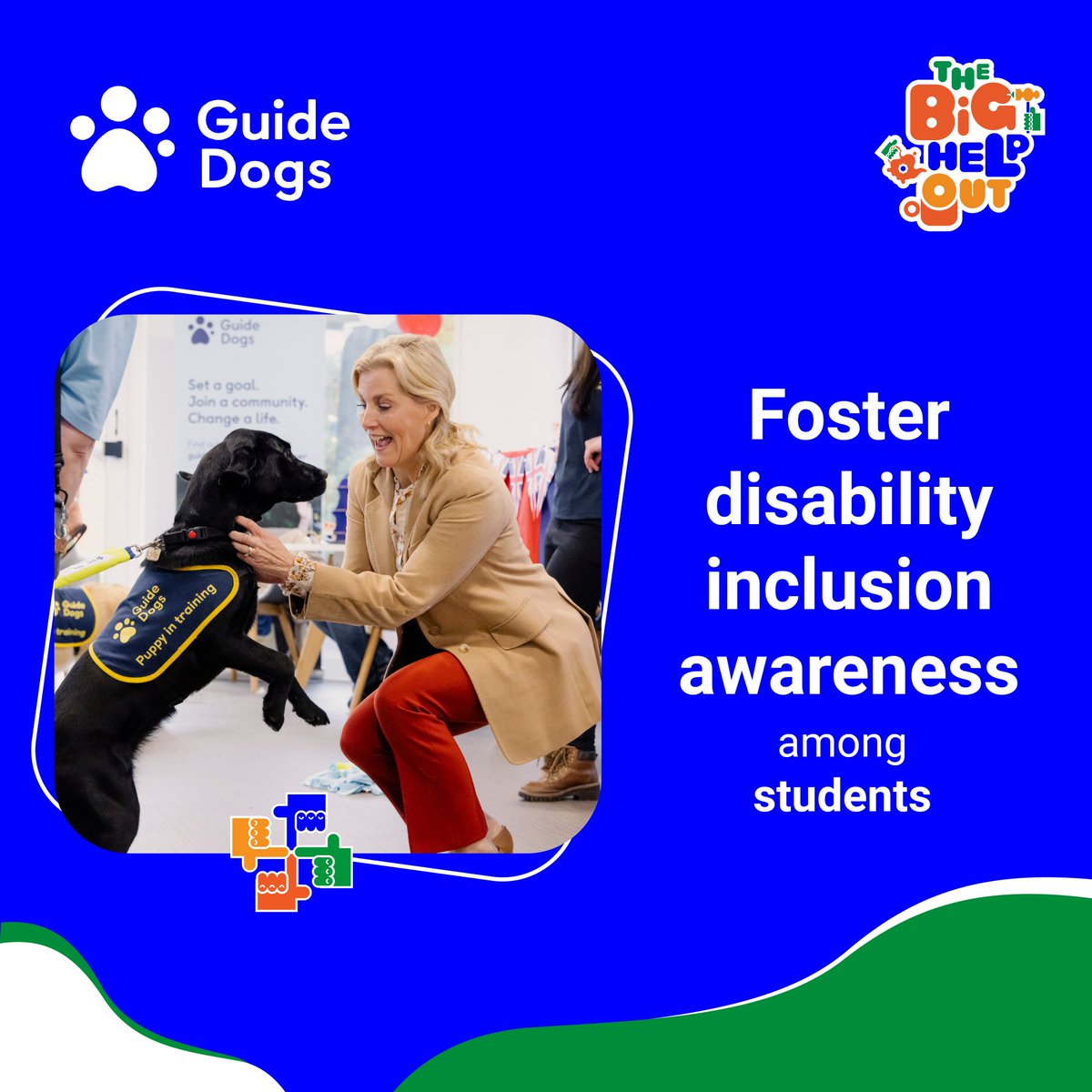 As a school, are you interested in helping your students become aware of what living with disabilities is like, and teaching them about inclusive environments?

If yes, consider #volunteering in #TheBigHelpOut with @guidedogs. 💚✋

Get involved here: bit.ly/bho-schools-x