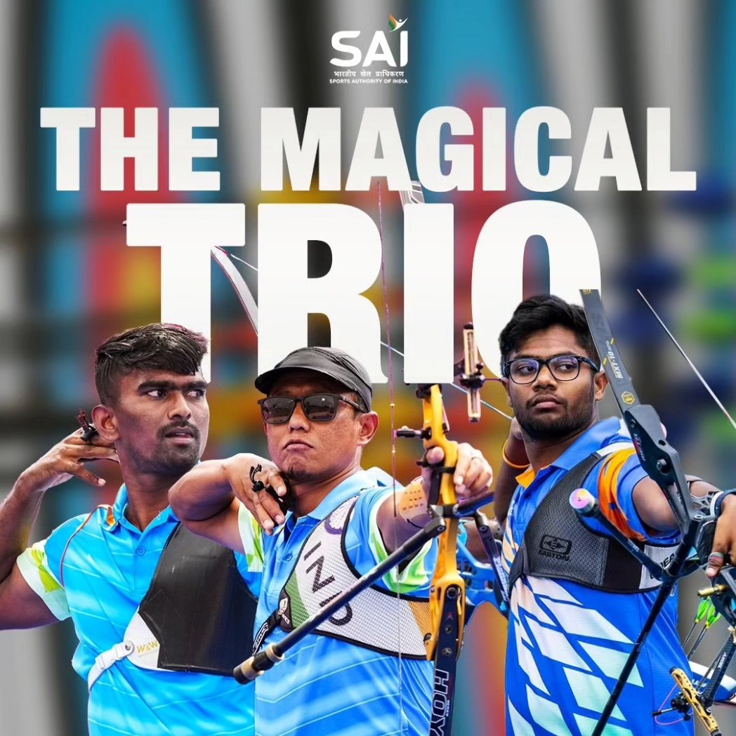 Meet the magical trio of Indian #Archery🏹🤩

Presenting the Men’s recurve team of Dhiraj Bommadevara, Tarundeep Rai and Pravin Jadhav, the trio who shocked powerhouse South Korea to win gold after historic 14 years at World Cup stage 1, Shanghai!💥🥳

Keep slaying boys🔥💯
