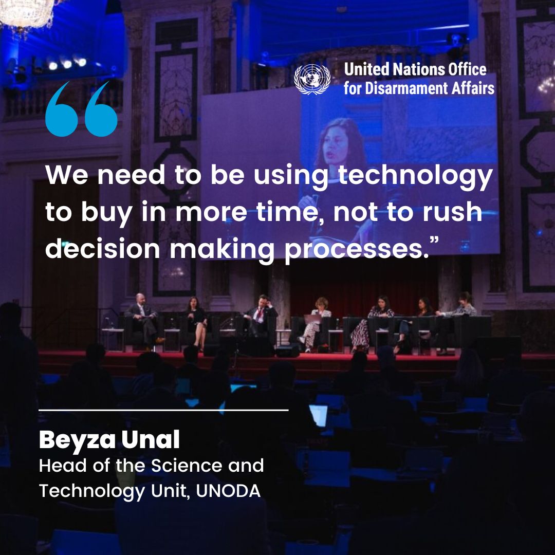 UN_Disarmament's tweet image. @UN_Disarmament’s Head of the Science and Technology Unit, Beyza Unal, spoke on the expert panel on “#AWS and the (future) shape of conflict” at the @MFA_Austria Conference “Humanity at the Crossroads: Autonomous Weapons Systems and the Challenge of Regulation.” #aws2024vienna