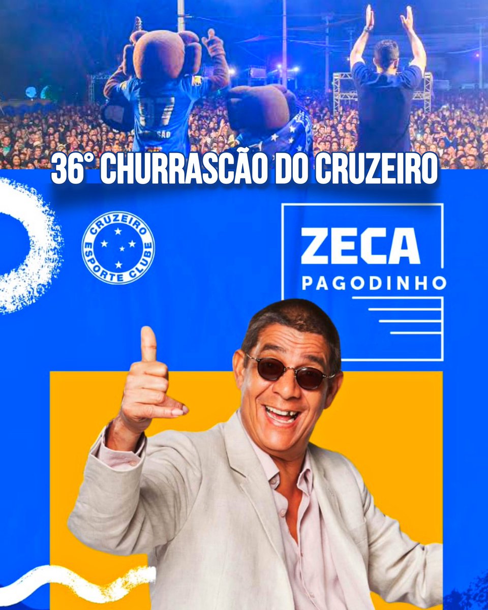 VEM AÍ ❗️O lendário Churrascão do <a href="/Cruzeiro/">Cruzeiro 🦊</a> está de volta, e na 36ª edição a grande atração será Zeca Pagodinho. O maior evento gastronômico de Minas Gerais será realizado no dia 18 de maio de 2024, no Clube Cruzeiro Pampulha. A festa promete ser uma noite inesquecível para os