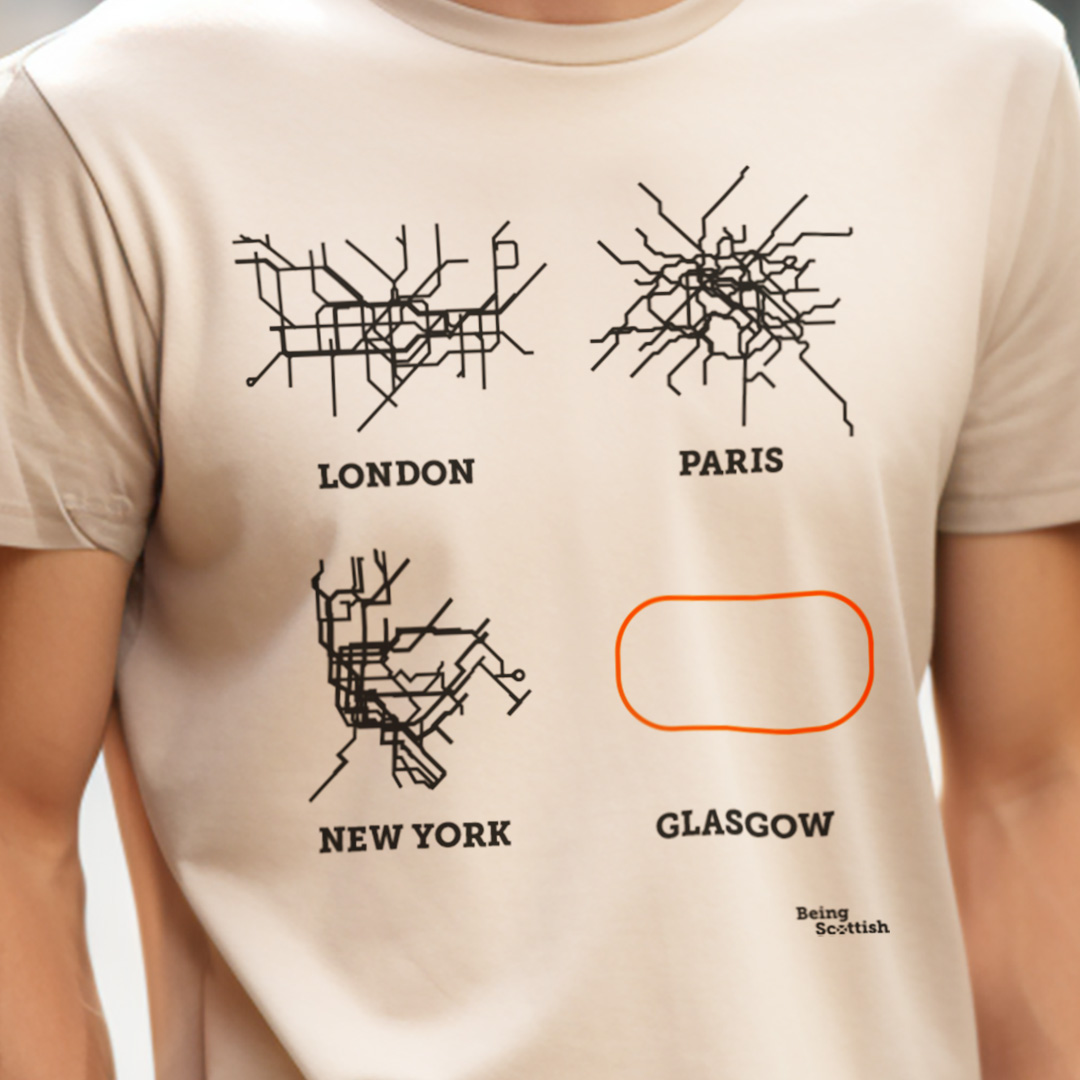 Turn heids with this Glasgow subway T-shirt. Available in our shop. Link in bio.