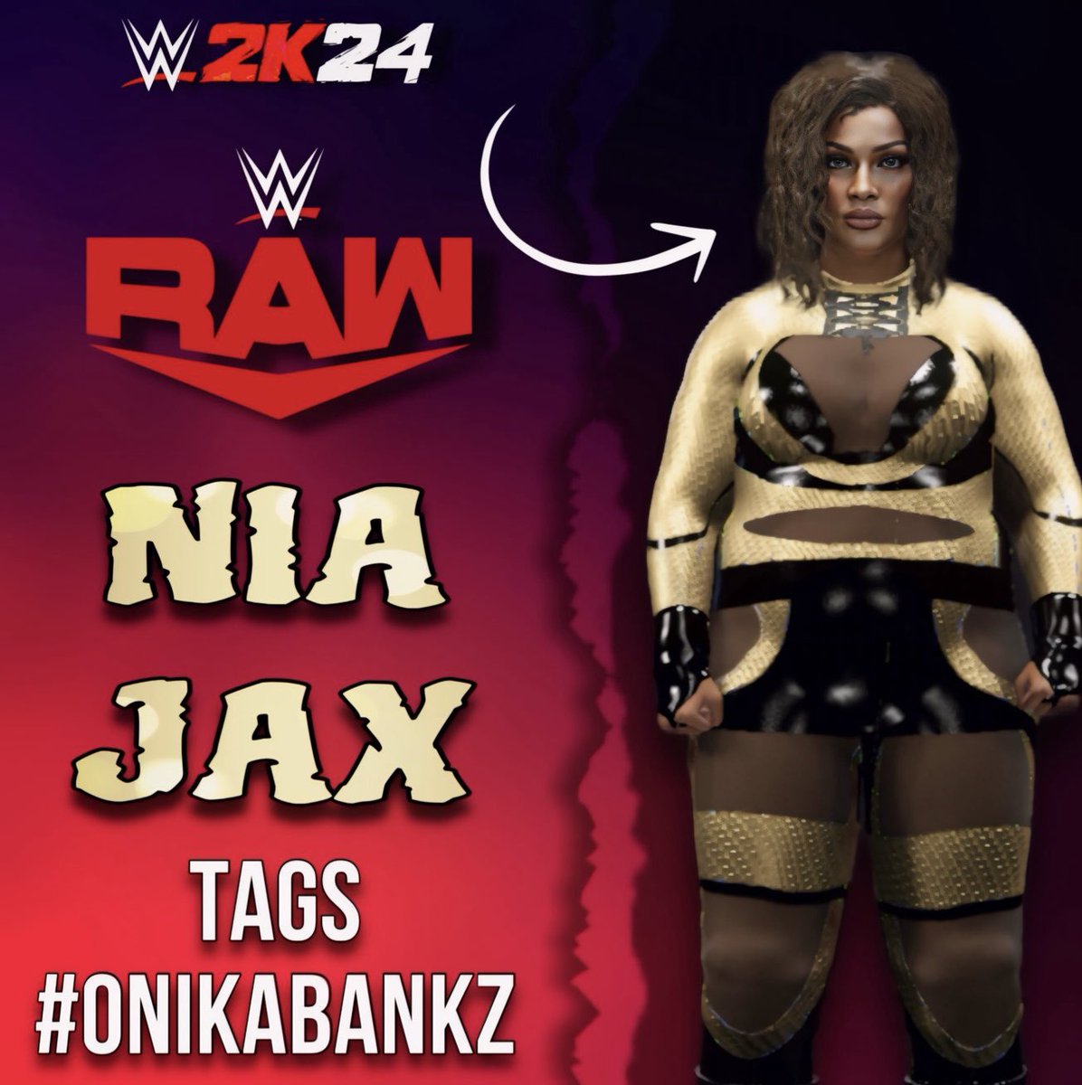 @LinaFanene Raw Gear is now available for download on #WWE2K24 ! 💛🖤

Tags - #onikabankz 

#nxt #nxtuk #wwe #wwegames #wwe2k #WWE2K24 #niajax #niajaxwwe #impactwrestling #aew #aewdynamite