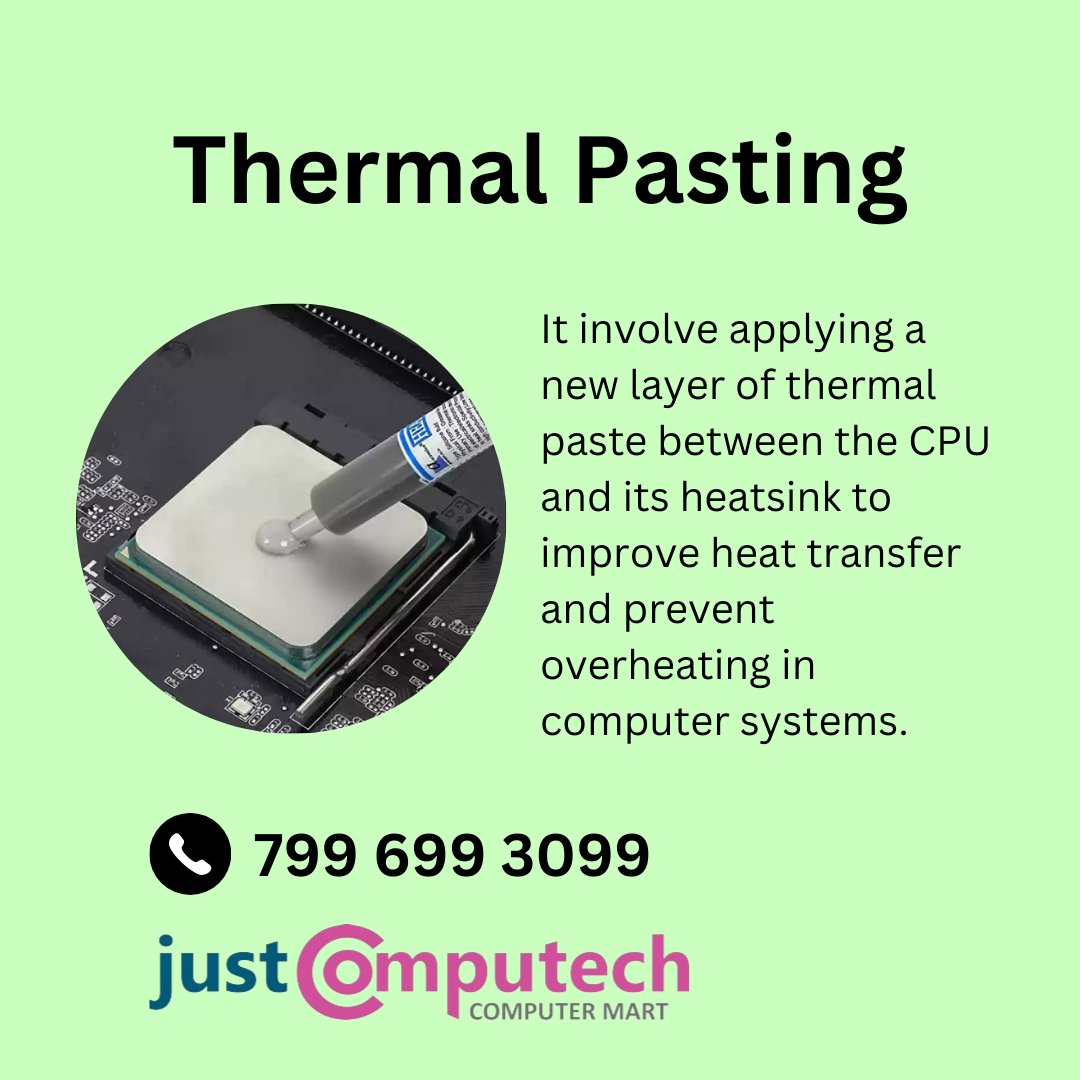 Keep your cool with our professional thermal pasting service! 💻🔧 Say goodbye to overheating headaches and hello to smoother performance. Our expert technicians ensure optimal heat dissipation, extending the life of your precious hardware. 

#justinit #justcomputech #tumakuru