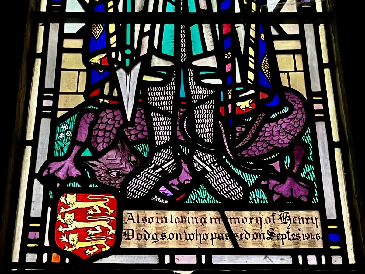 Very much enjoyed dropping into Caldy #Church #Wirral this afternoon to see this glorious #StainedGlass window by #TrenaCox of #Chester. Always such exquisite detail as here in the depiction of St Werburgh and at the feet of St George.
