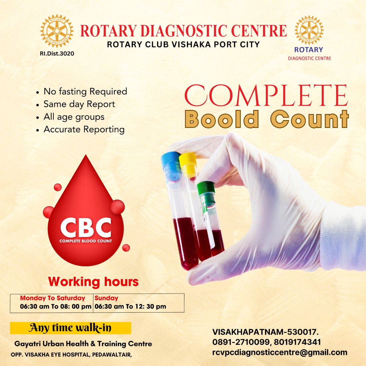 🩸 Get peace of mind with a complete blood count (CBC) test at Rotary Diagnostics! 🏥✨ 

No fasting required – simply walk in and get tested for accurate results. 🚶‍♂️
#CBCtest #HealthCheck #RotaryDiagnostics #HealthCheck #LipidProfileTest #RotaryDiagnostics #DiabeticCare #Blood