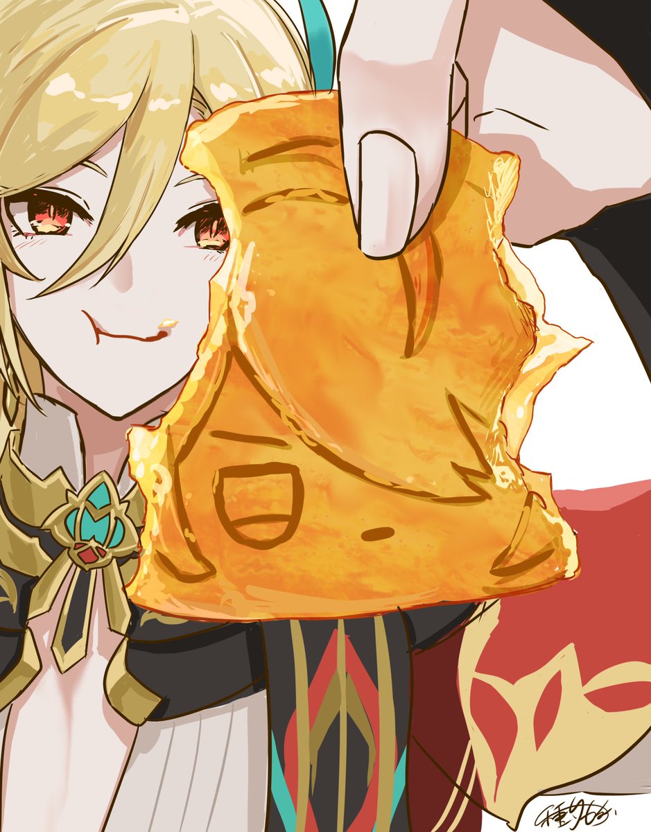 去年の　「アルハイゼン焼き食べたんですよ、美味しかったな〜」の絵