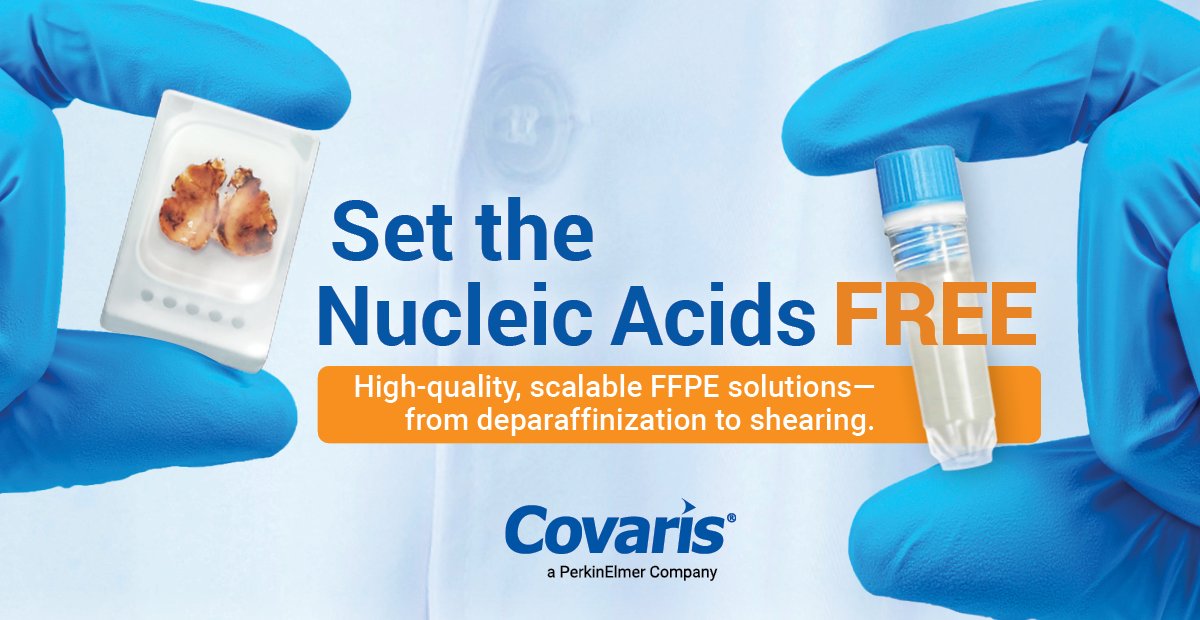 It’s time to set the nucleic acids free! Rethink FFPE sample preparation for #NGS. Unlock the full potential of your samples with an integrated, automation-friendly workflow that provides exceptional recovery and superior quality #DNA and #RNA. #cancer #lab
#genomics #sampleprep