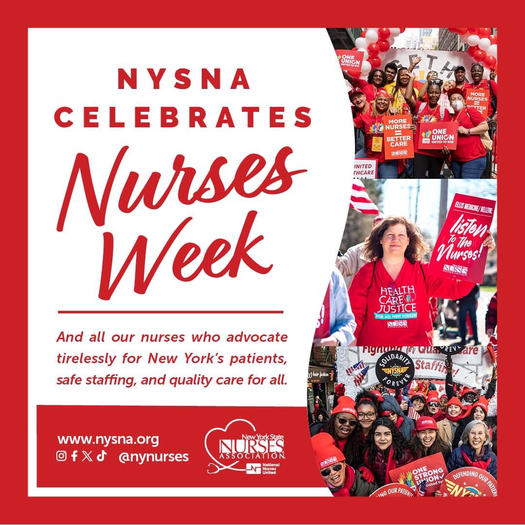 We celebrate our nurses who work hard every day for safe staffing and quality care for all! Nurses are refusing to accept the status quo from healthcare execs and are organizing to improve lives. We are here to remind employers to respect nurses this #NursesWeek and every week!