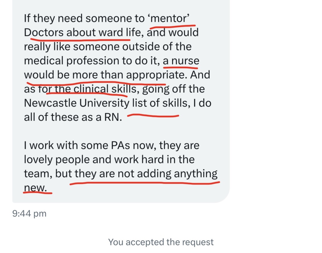 🔵PAs from an experienced nurse perspective: ⭕️An overpaid professionals who added nothing to the wider MDT ⭕️Not in the position to mentor Doctors