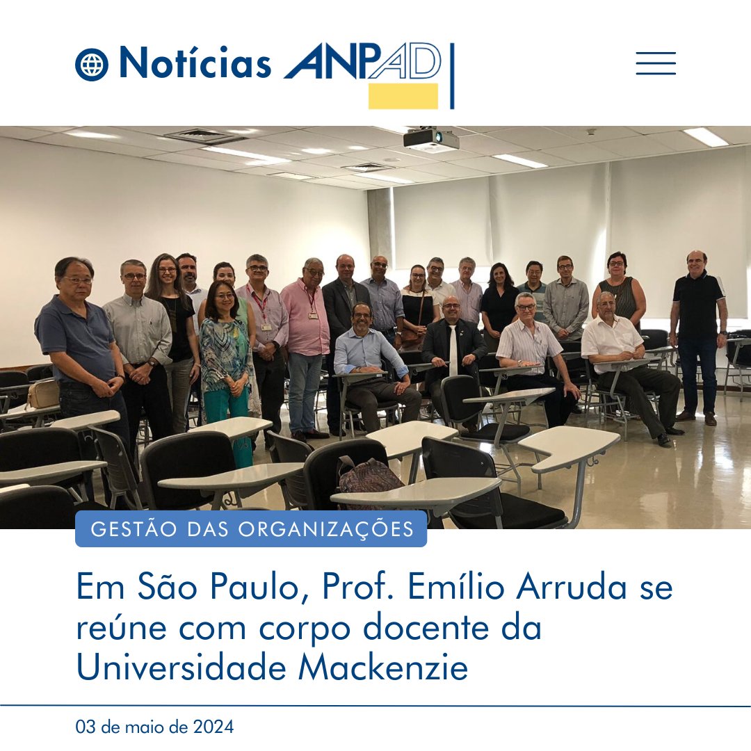 Na última terça-feira, 30/04, o Prof. Emílio Arruda se reuniu com o corpo docente da Universidade Mackenzie, em um encontro que também contou com representantes de renomadas instituições de ensino da região.

Leia mais: mla.bs/5592cf42