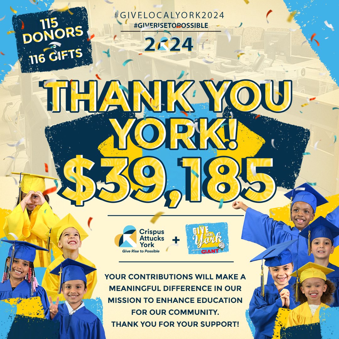 ❤🥳🙌The total numbers are in...How amazing!!! A BIG THANK YOU to our CA Village for showing up and donating!!! Your generosity helped us raise an amazing $39,185 to enhance Crispus Attucks York's Educational Programs.  #giverisetopossible #givelocalyork2024 #yorkcity