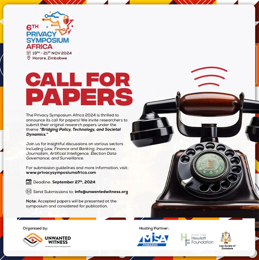 The Privacy Symposium Africa 2024 is excited to announce its call for papers, inviting researchers to submit their original research papers. Send your submissions to info@unwantedwitness.org Deadline for Paper Submissions: September 27th, 2024 #PSA2024