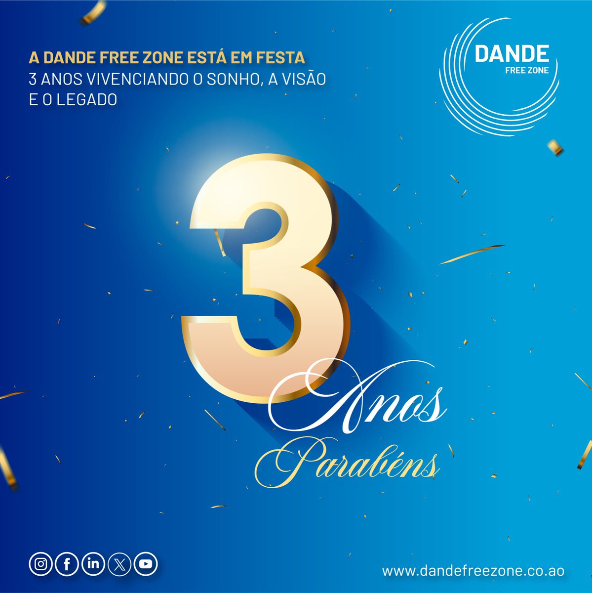 DandeFreezone's tweet photo. A Dande Free Zone está em festa!🎉 🎉🎉!

3 anos vivenciando o sonho, a visão e o legado e com um compromisso forte  de impulsionar o progresso econômico e social do país.

Dande Free Zone,
Um futuro sem barreiras!

#aniversario #dandefreezone #angola🇦🇴 #economia https://t.co/Bmk0wGJSUY