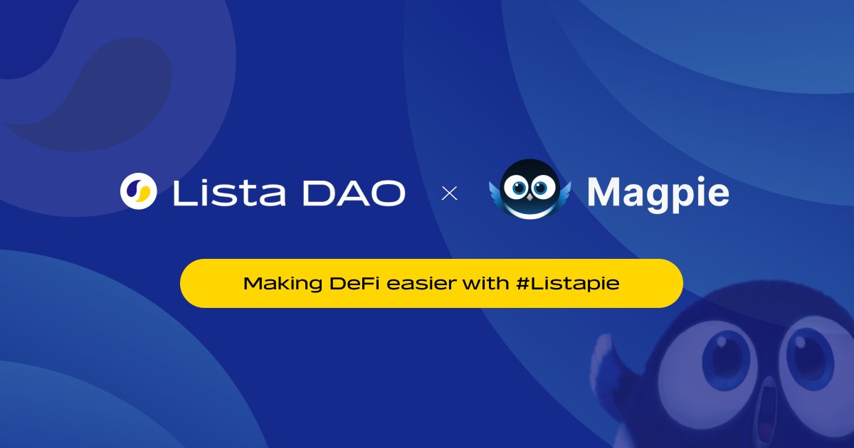 🚀 Exciting Partnership Announcement! 🚀 We're thrilled to partner with @magpiexyz_io to innovate within the LSDfi space on @BNBCHAIN! 🌟 Introducing @Listapiexyz_io: A new initiative to enhance and sustain our growth. At @Lista_DAO, we offer: 🔹Yield generation on…