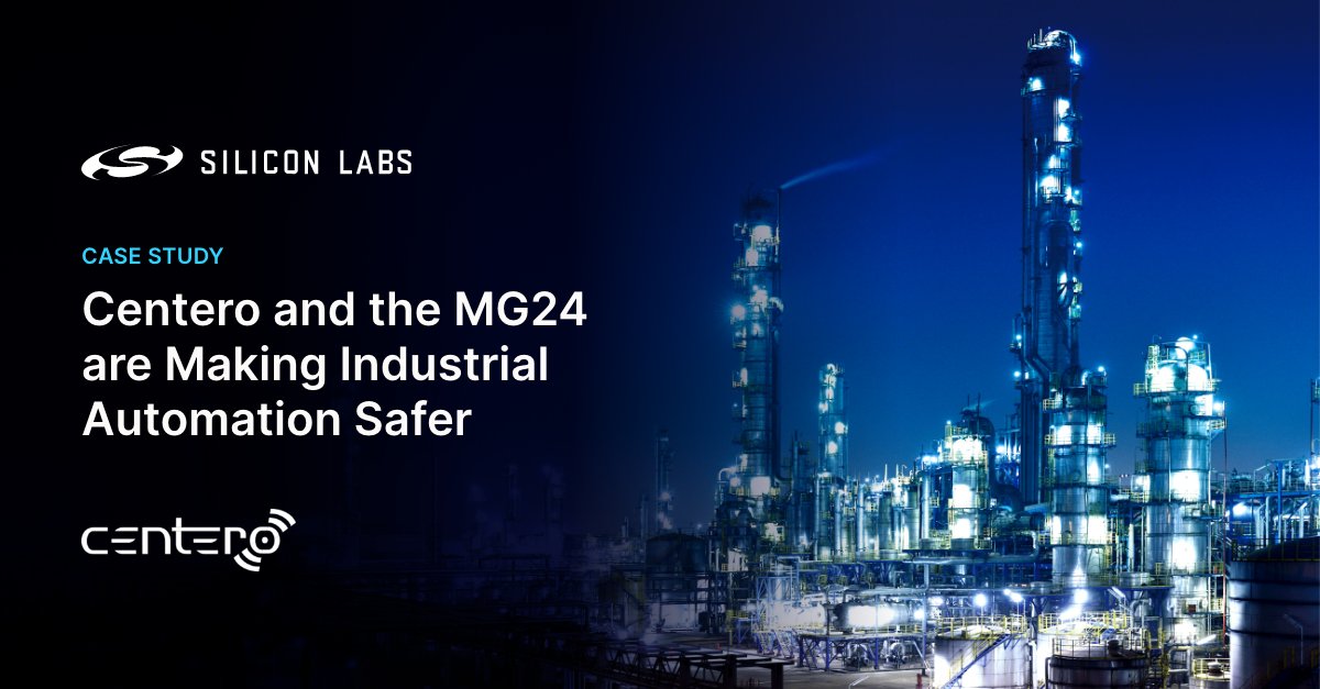 By leveraging our MG24, Centero was able to develop next-gen reliable industrial wireless networks using IEEE 802.15.4 protocols for process automation, enabling secure, deterministic connectivity in hazardous locations. See why they chose our MG24: silabs.com/applications/c…