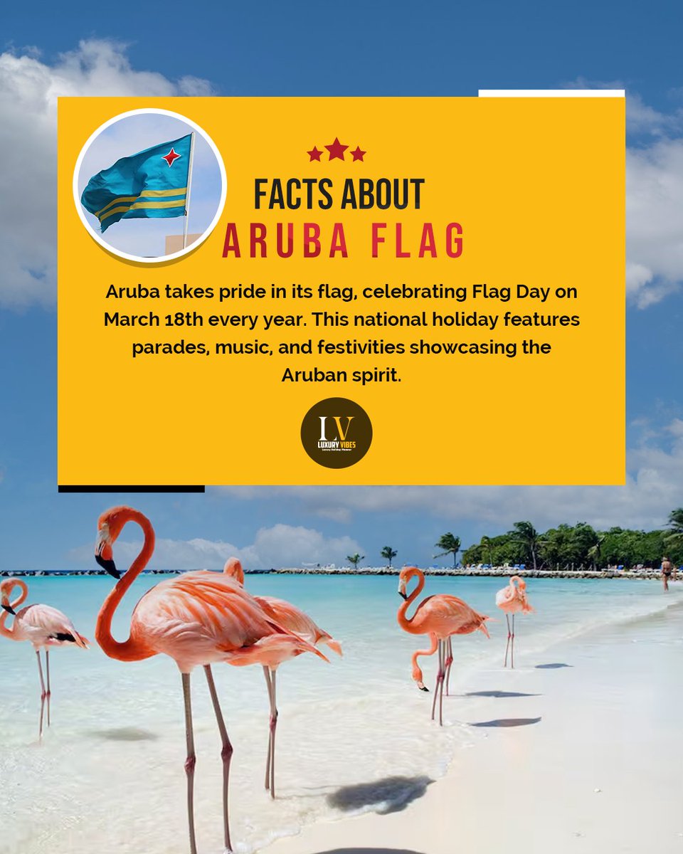 ✨ Unveiling the Story Behind Aruba's Flag! 🇮🇹
😵 Every March 18th, the island throws a 𝐯𝐢𝐛𝐫𝐚𝐧𝐭 𝐩𝐚𝐫𝐭𝐲 with parades and music to celebrate Flag Day.  Curious about the symbolism and colors in Aruba's flag?✈️

#Aruba #FlagDay #IslandLife #Vacation #FlagFacts #viralvideo