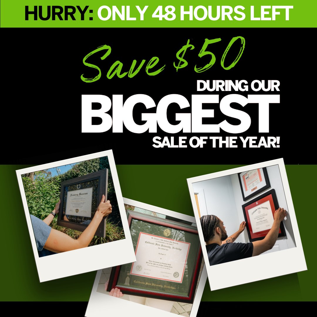 48 HOURS LEFT🚨 Don't Miss Out: $50 Off Diploma Frames with code 𝐌𝐀𝐘𝐒𝐂. Celebrate your graduation. 🎓 herff.ly/MAYSC - *Offer ends 5/8/24 at 11:59 p.m. EST. #HerffJones #Diplomaframe college graduation gifts #classof2024