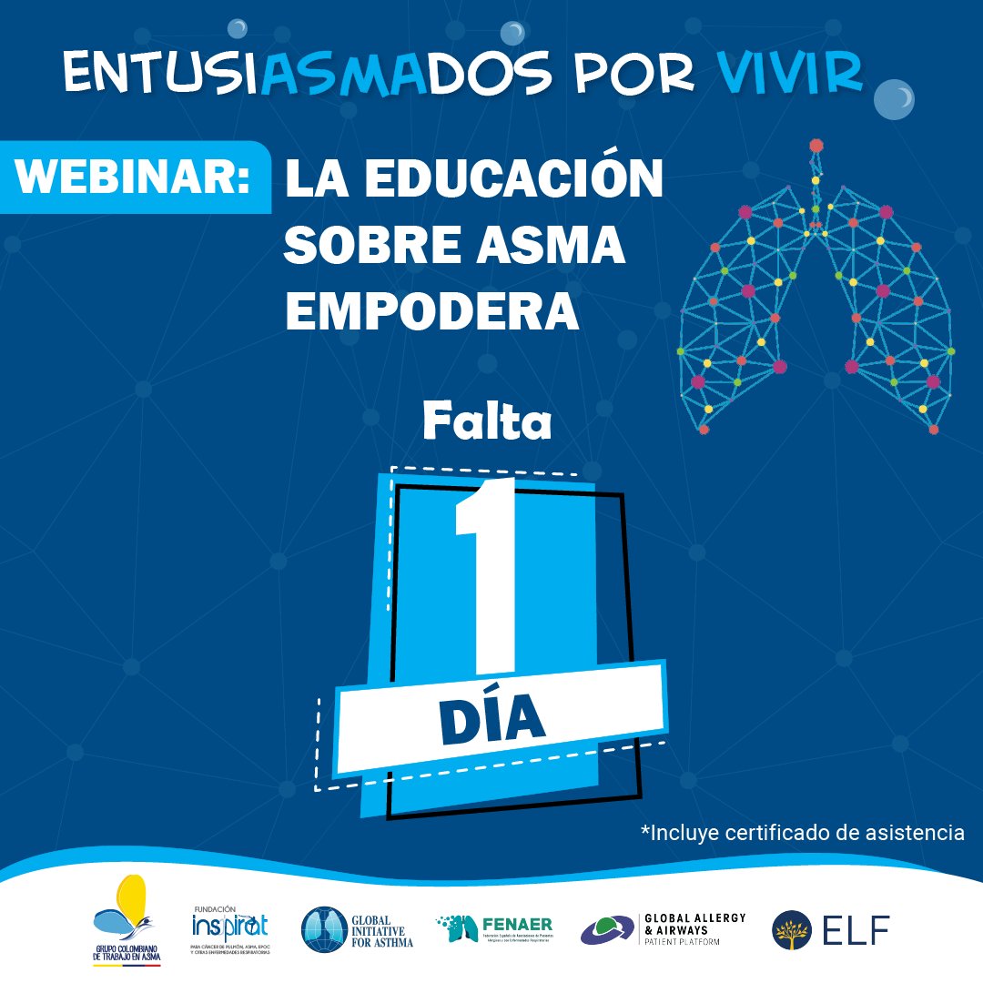 ¡Mañana es el #DíaMundialDelAsma!
Aún puedes inscribirte a nuestro Webinar para encontrar herramientas de empoderamiento con la educación sobre el #Asma allí aprenderemos cómo lograr un mayor control 💙
-Inscripciones:
us06web.zoom.us/webinar/regist…
#INSPIRAT #EntusiASMAdosPorVivir