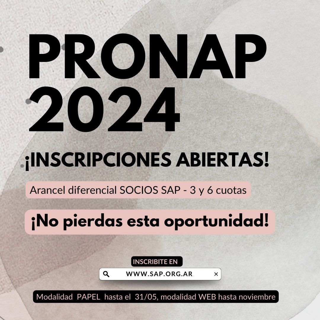 PRONAP 2024 📣¡Inscripción abierta! 👉Arancel diferencial SOCIOS SAP - 3 y 6 cuotas 🔗 sap3.org.ar/i2/SAP_Evento_…