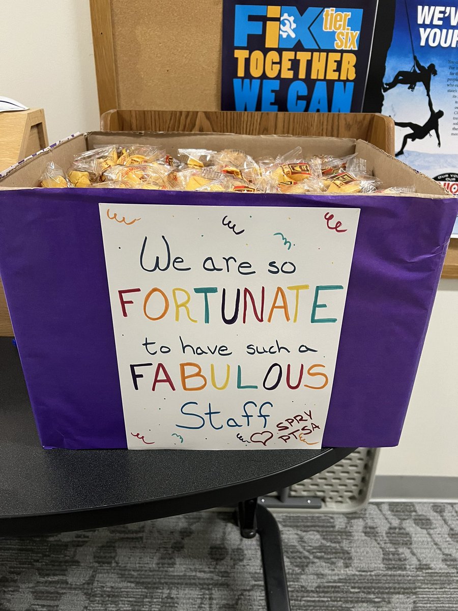 On this first day of Teacher & Staff Appreciation Week the Spry PTSA welcomed staff with fortune cookies!! 🥠 We are so grateful to the wonderful Spry staff. Stay tuned to see what the rest of the week has in store for everyone!!