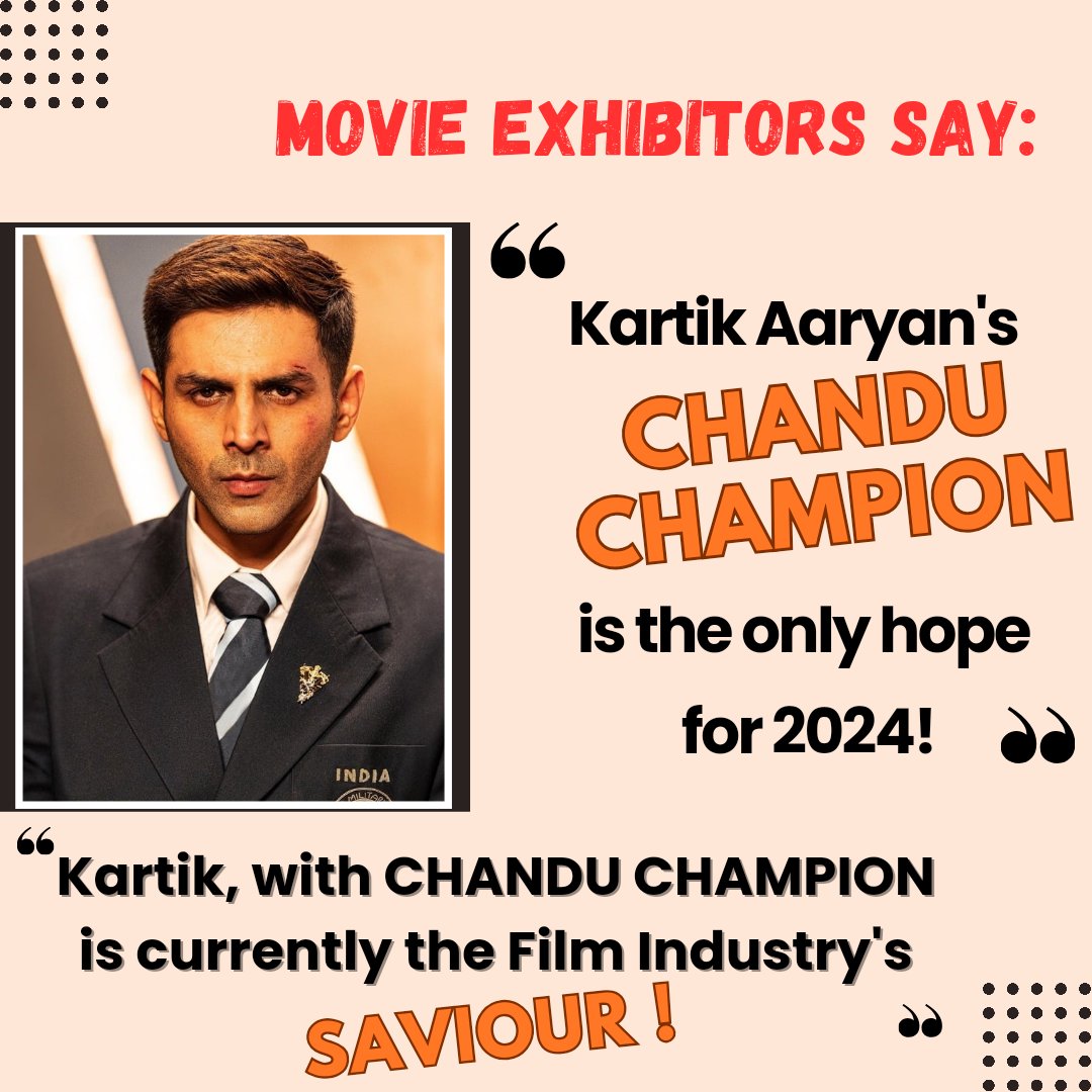 Come on Champion!!🏆🏆🏆 Bring back the Bollywood lovers to theatres 🤩🤩🤩🤩

#KartikAaryan #ChanduChampion #KabirKhan #Bollywood #Saviour
