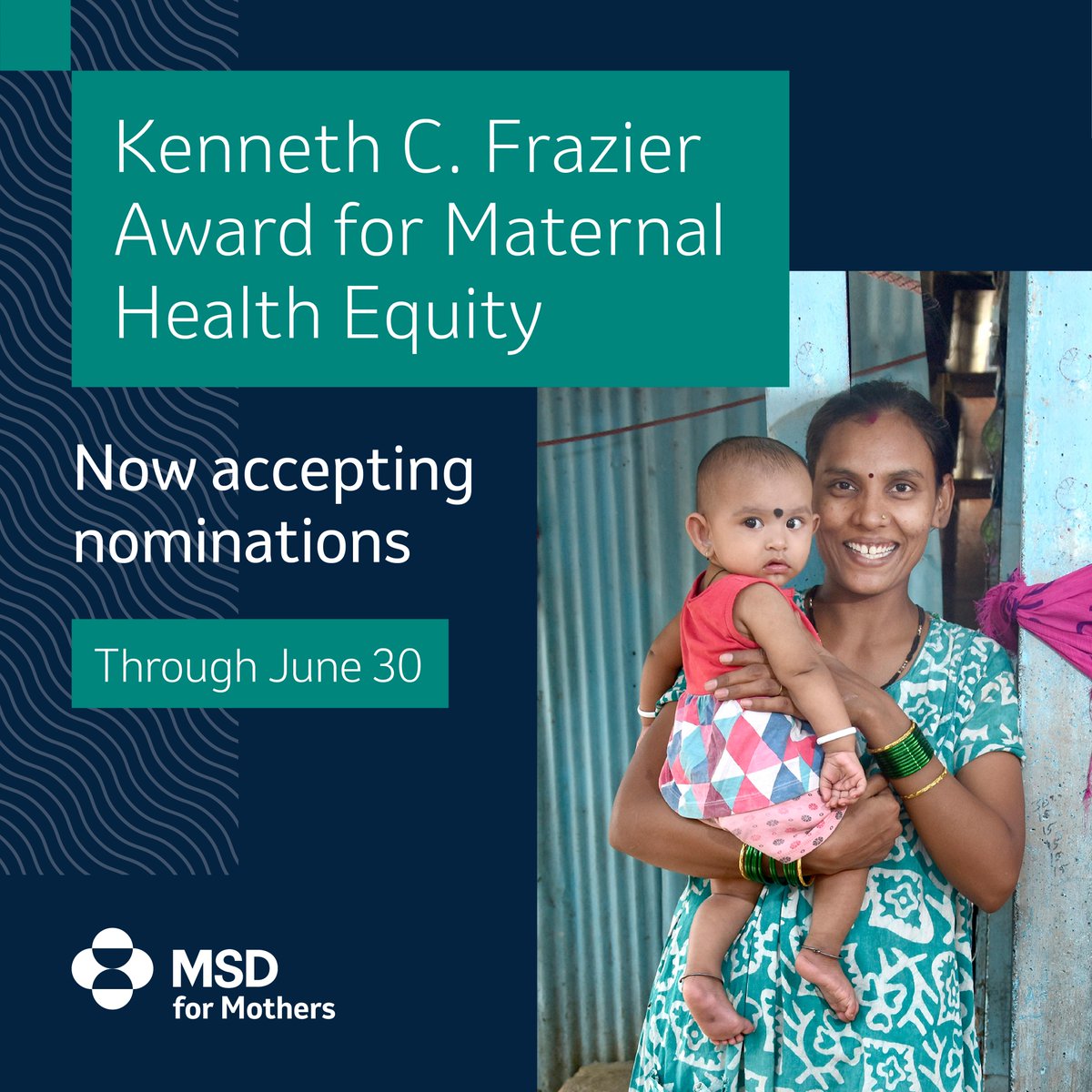 We're accepting nominations for this year’s Kenneth C. Frazier Award for Maternal Health Equity through June 30! The #FrazierAward has honored organizations improving access to quality care for women around the world. Nominate an organization today: bit.ly/3wenBq3
