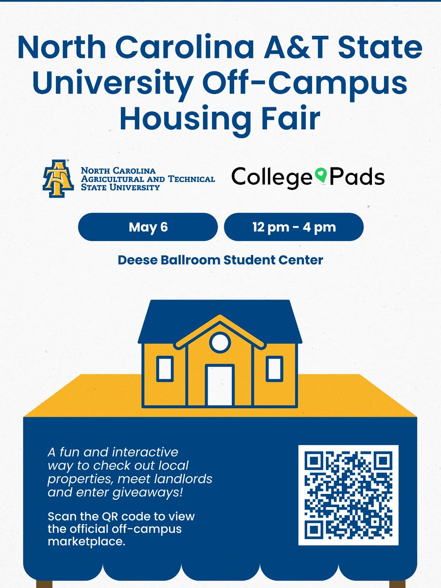 🎉 Last chance! 🏠 Don't miss the off-campus housing fair today! Explore local properties, meet apartment communities' management and win giveaways! Head to Deese Ballroom at the @ncat_studentctr. More info: ncat.edu/campus-life/st… #OffCampusLiving #Giveaways #StudentLife #NCAT