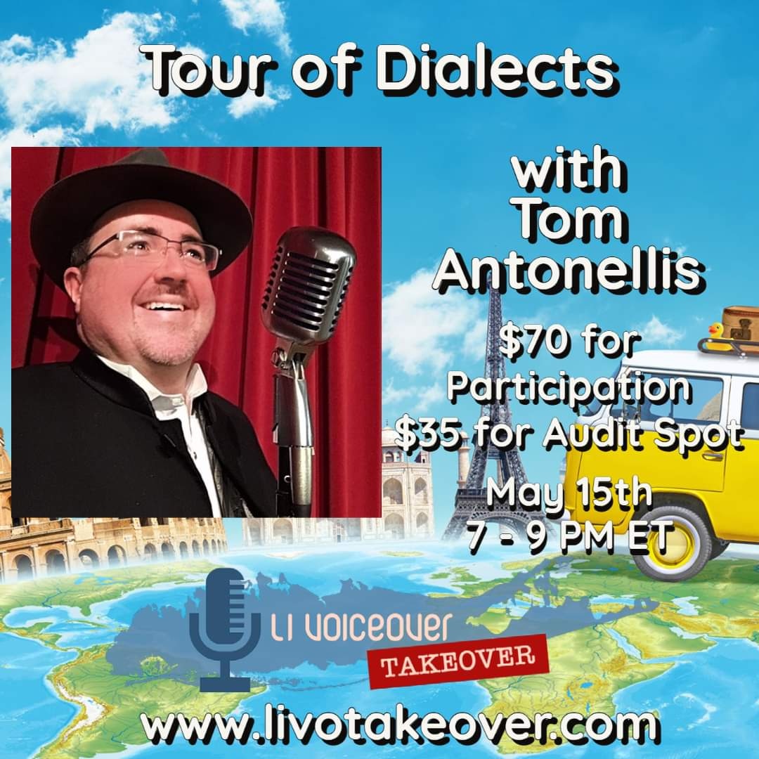 Don't miss out as Tom Antonellis returns with his Tour of Dialiects class. Dialects work very well in expanding a VO talent's skills across the VO spectrum -- particularly in the area of character creation, animation, video games and audiobooks. Sign up at livotakeover.com/event-details/…