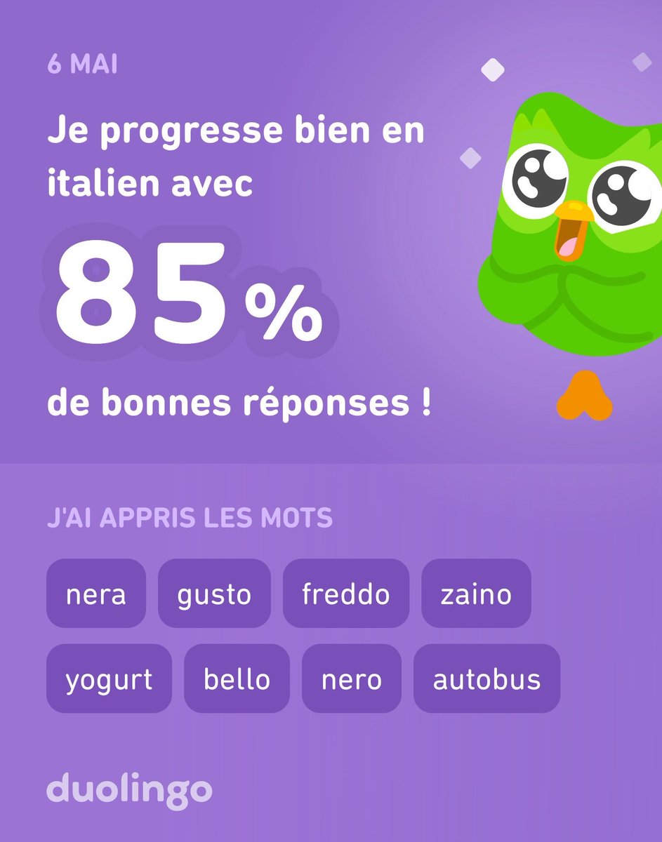 J'apprends l'italien avec Duolingo ! C'est gratuit, fun et efficace.