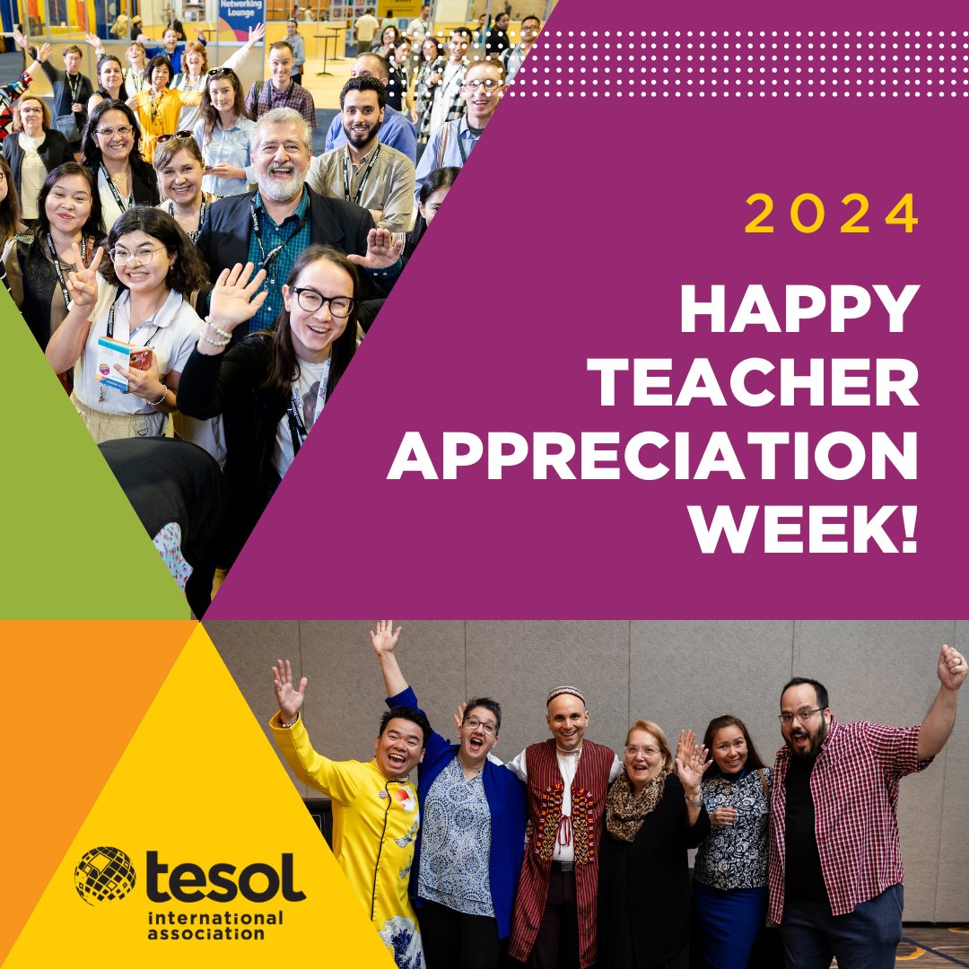 Happy #TeacherAppreciationWeek! 🍎 Thank you for supporting multilingual learners of English all over the world. Stay tuned this week to #TESOL social media channels and myTESOL for giveaways, resources, and ways to celebrate! bit.ly/3JPb1jX #ThankATeacher #ELT