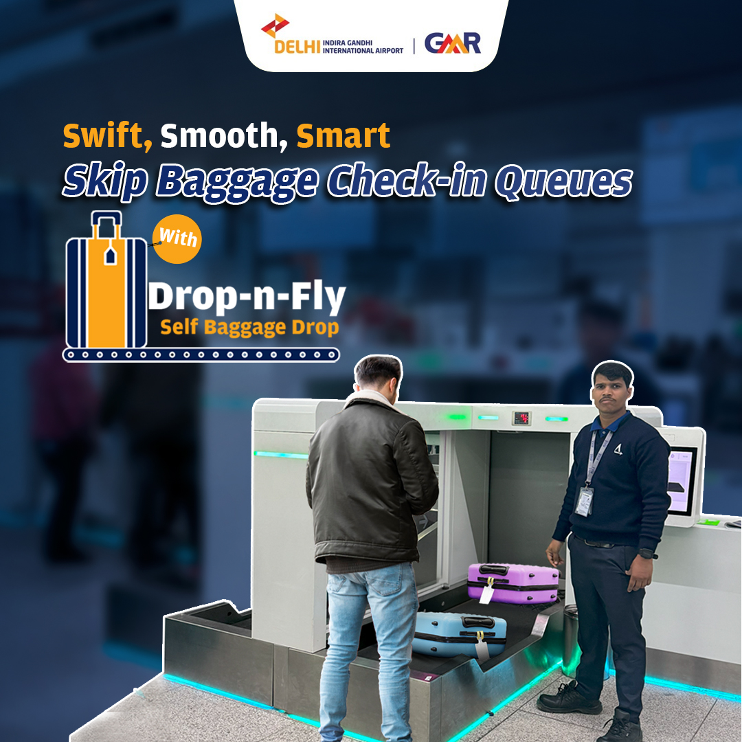 Simplify your journey with our #SelfBaggageDrop facility at #DelhiAirport! Seamlessly check-in your luggage in just minutes, giving you more time to explore, relax, and enjoy your travel experience. Know more: bit.ly/DEL_Drop-n-Fly #DELairport #DELlife
