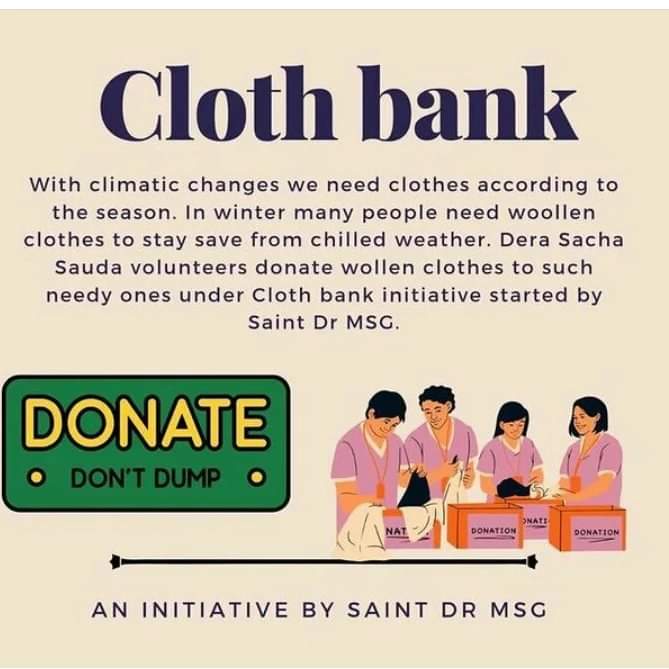 #ClothBank
Saint Ram Rahim ji and followers of Dera Sacha Sauda provide clothes to the needy under the #ClothBank campaign. Many children are also given new clothes on special occasions. This small step can help them cope with any weather conditions.
#SaintDrMSG
#DssNewsUpDate