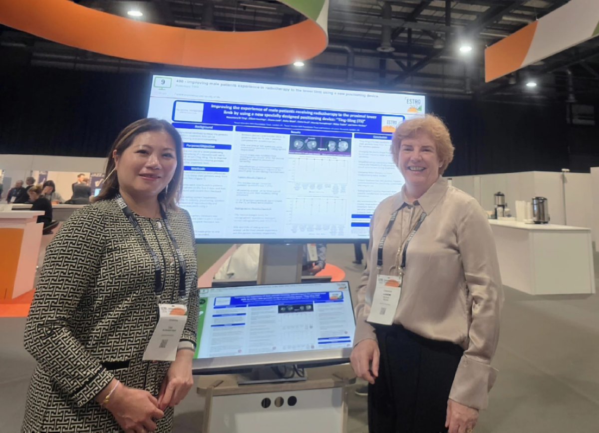 Here is Rose with her poster ‘Improving male patients experience in radiotherapy to the lower limb using a new positioning device’. A research project that was undertaken in the department!