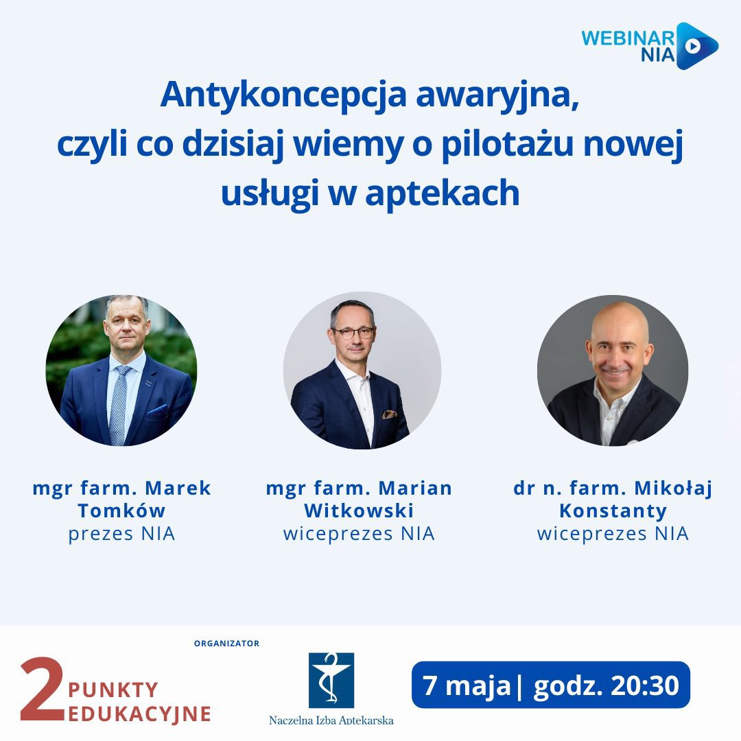 NaczelnaA's tweet photo. 📢Już ponad 1300 osób zapisało się na nasz jutrzejszy webinar! 🎉Prowadzą: Prezes NRA @MarekTomkow, i wiceprezesi @witkowski_ma i dr @konstantym. 👉 Jeszcze są wolne miejsca! Nie przegap okazji, aby dowiedzieć się z pierwszej ręki o pilotażu nowej usługi w aptekach. #WebinarNRA https://t.co/J5JjZJEvLD