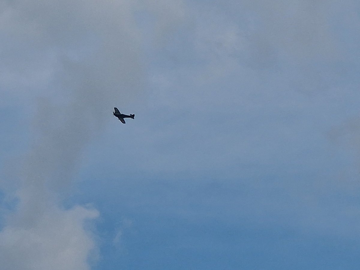 Walked a few miles to see a #Spitfire do a fly by for a 109 year old WWII veteran's birthday. Smallest says....Like all these things in life you think it is going to be good and then it just isn't. 
#OutOfTheMouthsOfBabes
#IEnjoyedItEvenIfSheDidnt
#FlyBy