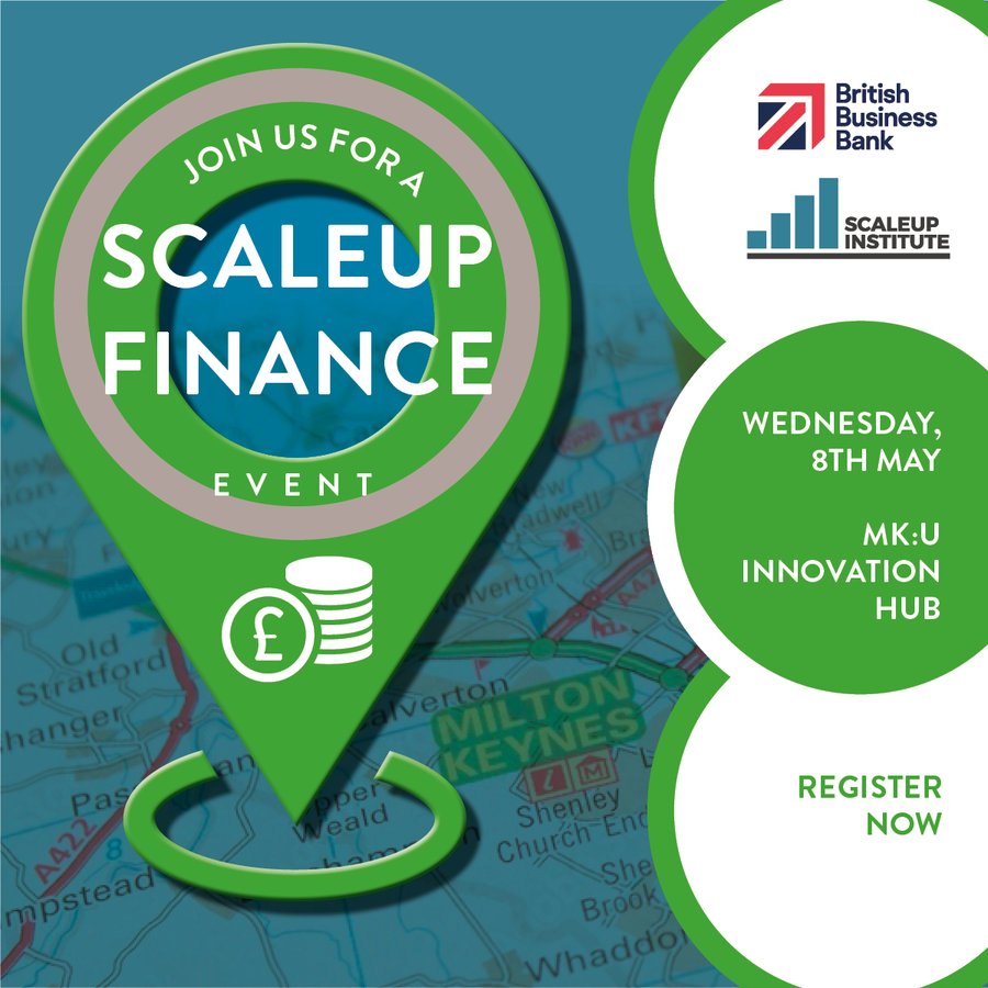 📢LAST CHANCE TO REGISTER for the @scaleupinst and @BritishBBank #ScaleUpFinance event this Wednesday!

📌MK:U Innovation Hub, #MiltonKeynes
🗓️Wednesday, 8th May 2024
⏰10.00am - 12.30pm 

scaleupinstitute.org.uk/scaleup-financ………

@BettanyCentre @CranfieldUni @cranfieldmngmt @protospaceuk