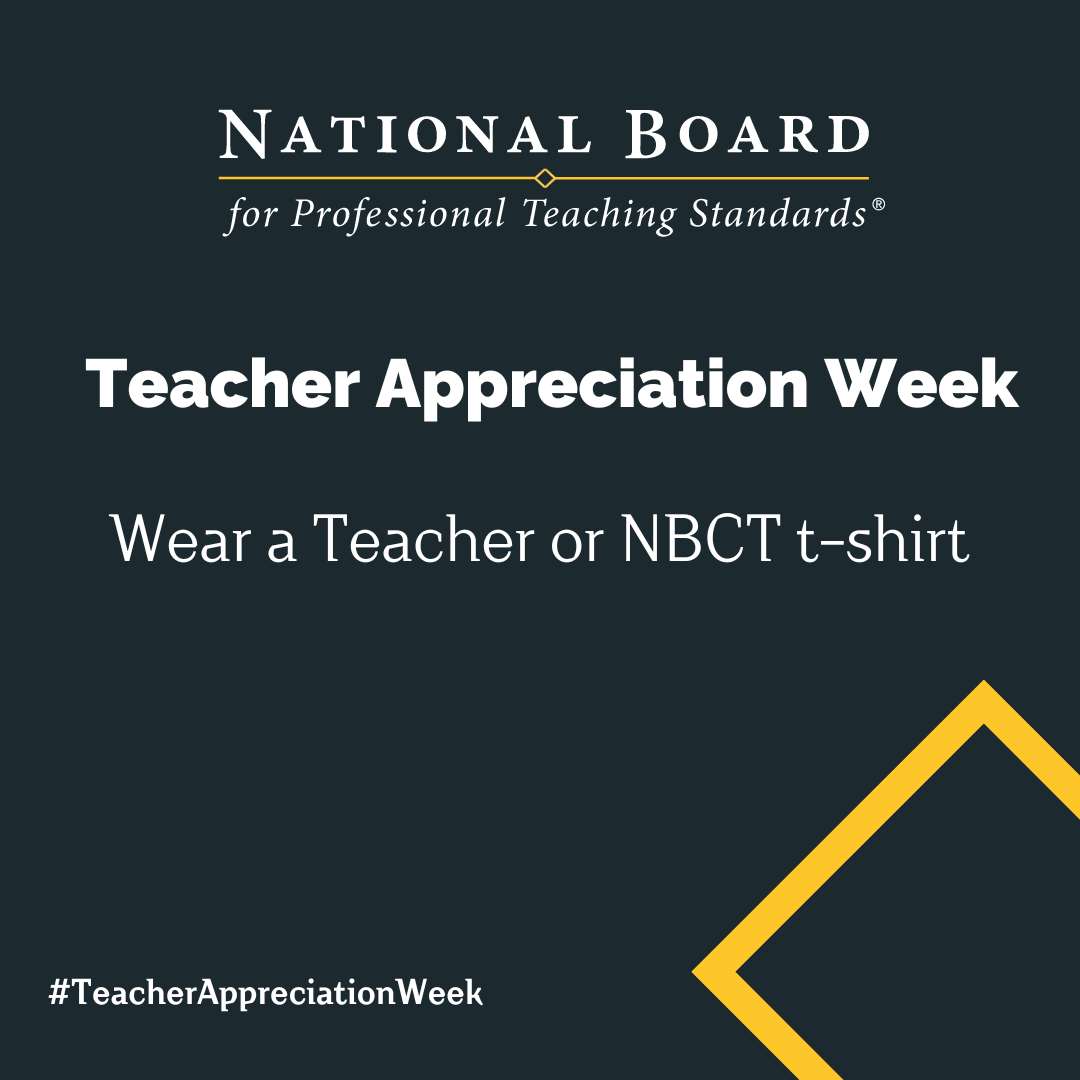 It's Teacher Appreciation Week, and today we're repping our pride! 👚 Post a pic wearing your favorite teacher or NBCT t-shirt. Let's celebrate the incredible educators who shape young minds! #TeacherAppreciationWeek