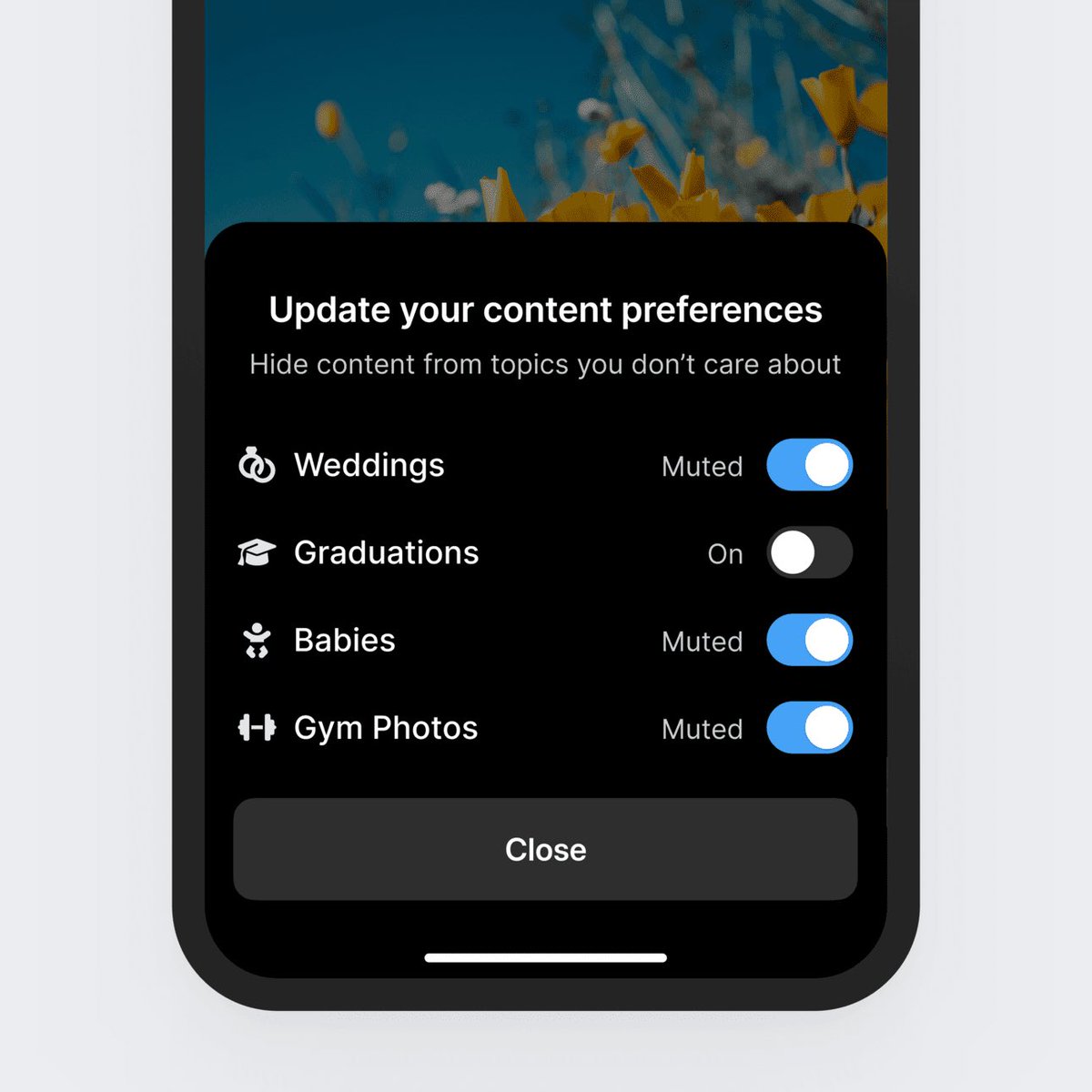 soren_iverson's tweet image. Instagram option to mute common content types from your feed