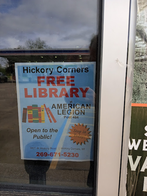 Had to stop for gas and a coffee and saw this in the window. Wasn't there a few days ago, looks like our local @AmericanLegion post is opening a library