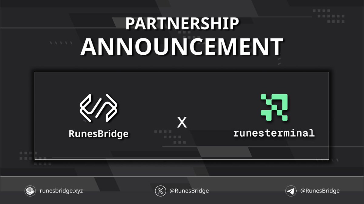 🤝 #RUNESBRIDGE are thrilled to announce our partnership with @runes_terminal ⚙️ Runes Terminal is the Infrastructure Provider on Runes Protocol 🚀 We share a common vision with Runes Terminal: to support the community and advance technology together. By joining forces, we're…