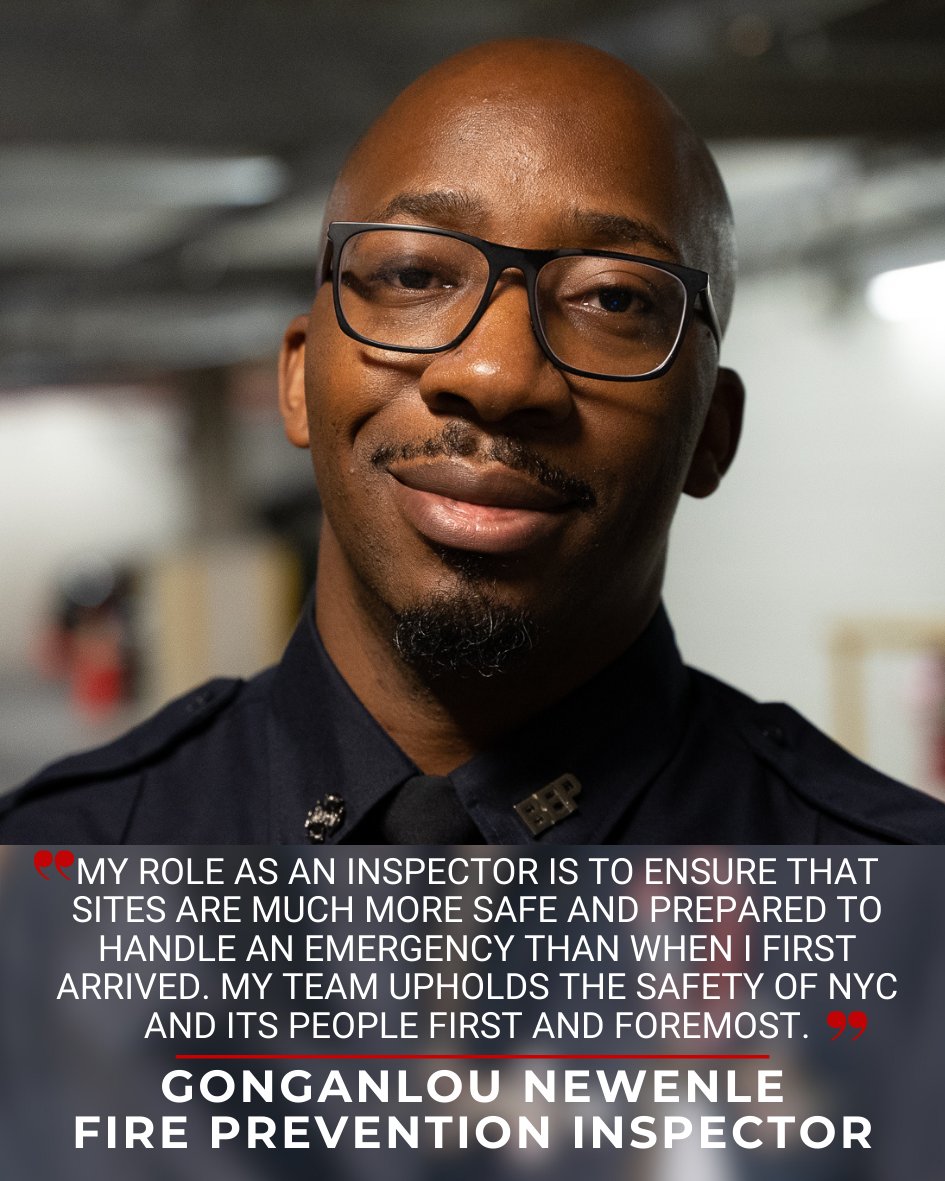 Fire Prevention Inspector Gonganlou Newenle has been on the job since April 2022. Inspector Gonganlou’s unit is responsible for testing building fire systems and ensuring all systems are up to code and safe. #MondayMotivation #FDNY