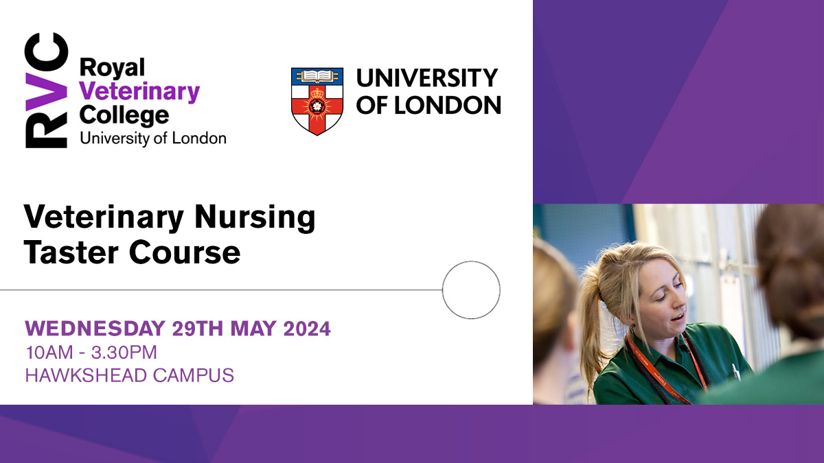 👩‍⚕️ Veterinary Nursing Taster Course 📅 Wed 29th May 🕙 10am - 3.30pm This 1-day intro to Veterinary Nursing is designed to provide Year 12 students with the opportunity to experience life as a veterinary nursing student at the RVC. #VNAM2024 ➡️ Register: rvc.uk.com/vn-taster-cour…