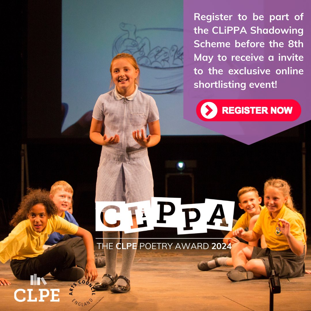 Don't miss the live announcement of this year’s #CLiPPA shortlist! Hosted Liz Berry, featuring performances from this year's shortlisted poets. 📅 Wednesday 8 May, 2.15pm Schools receive the link by signing up for the (free) Shadowing Scheme: ow.ly/Gpzc50Ruaee @clpe1