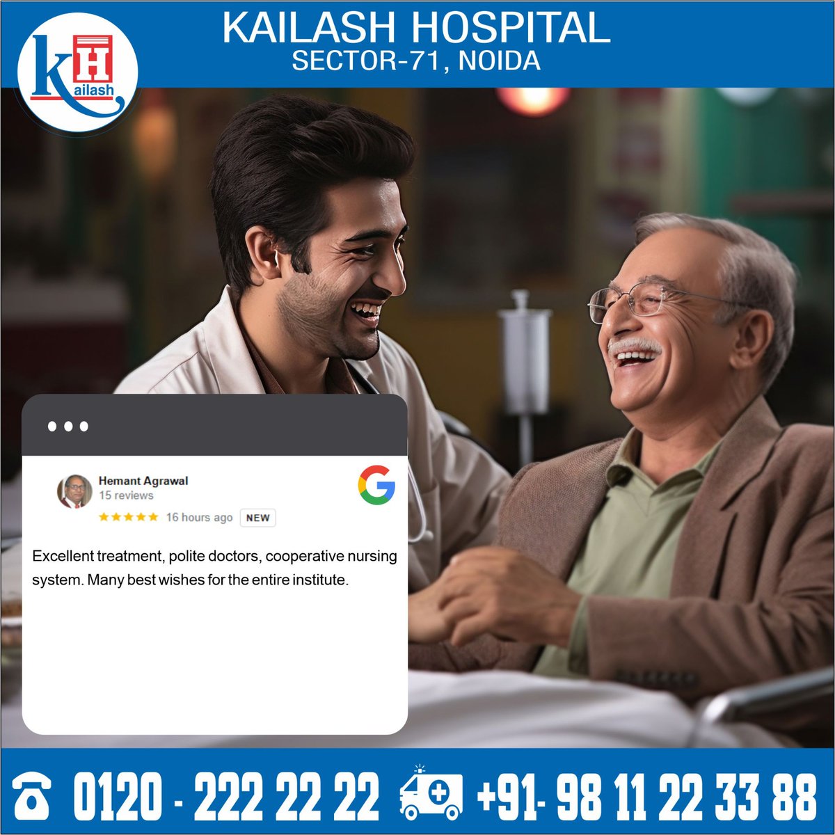 Thanks to Mr. Hemant Agrawal Ji, for leaving us a wonderful Google review! Your words are a real morale booster for our medical team. We're always striving to provide the best possible care, and your feedback means a lot.  

Best wishes for your good health!

#PatientFeedback