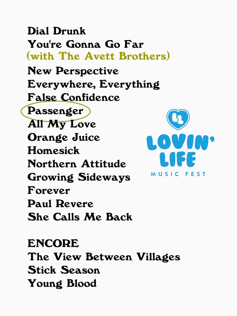 🎶| Lovin’ Life Fest Setlist