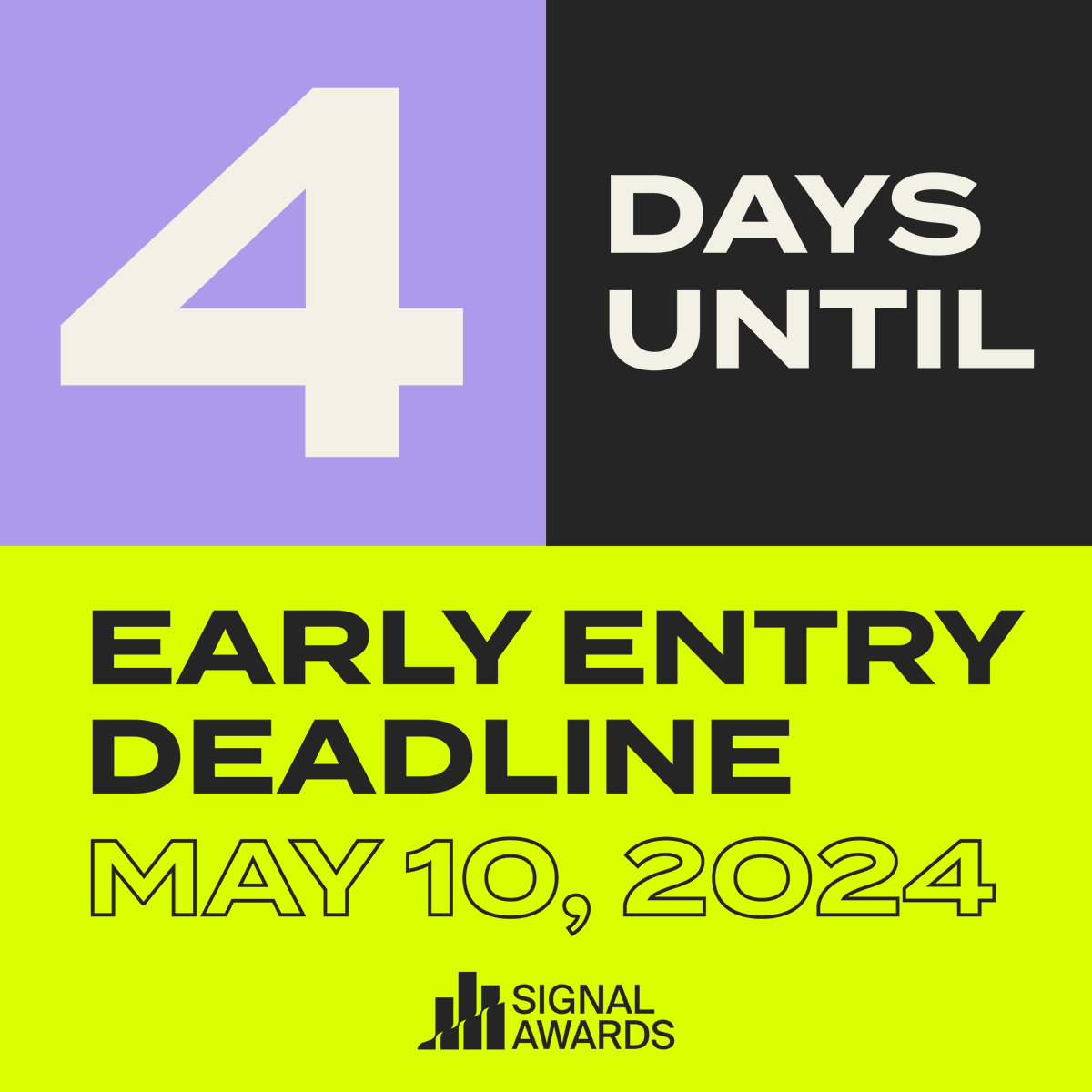 4 Days until the Signal Awards Early Entry Deadline! 🎧 If your podcast is making waves, we want to hear it! Enter your work at ow.ly/p9Ep50Rwabn! Take advantage of preferred pricing before Friday, May 10th, at 11:59 PM PST 🏆